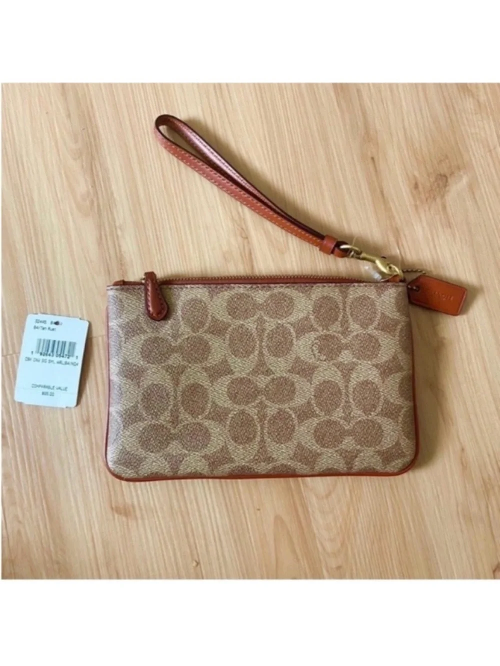 Coach Brass/Tan Rust Small Wristlet In Colorblock Signature Canvas #32445